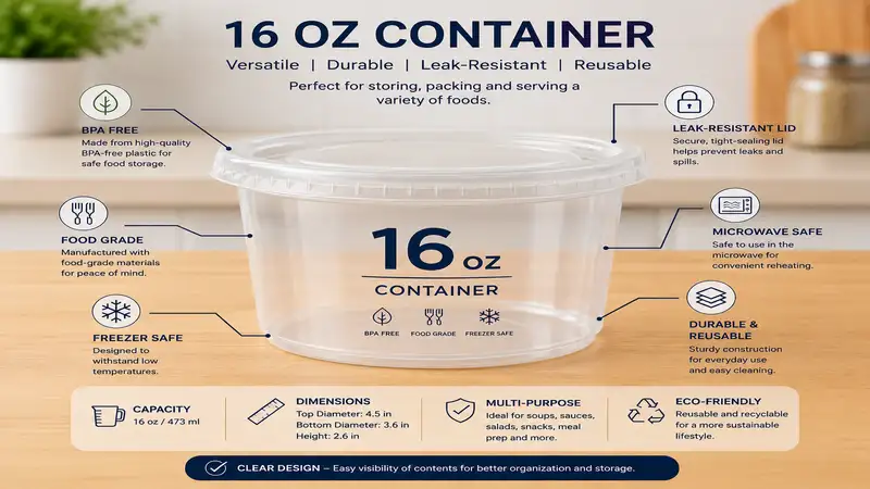 16 oz container with secure lid for food storage and meal prep