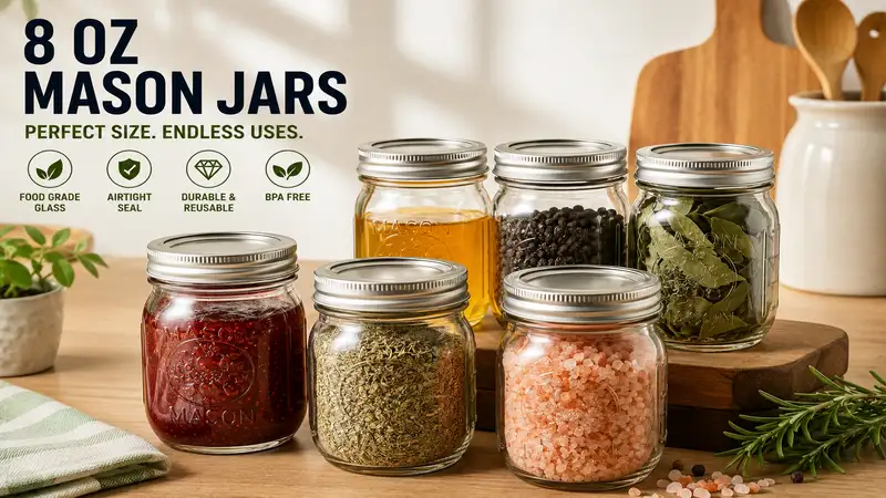 8 oz mason jars used for stylish kitchen storage and food organization
