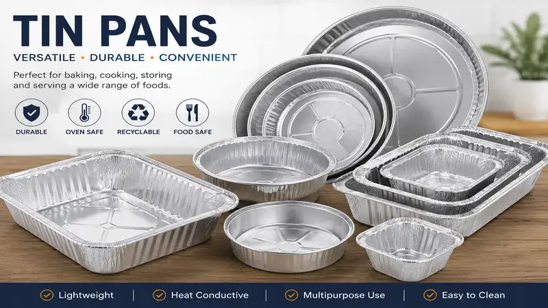 tin pans arranged in multiple sizes for baking cooking and food storage