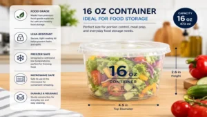 16 oz container ideal for food storage with BPA-free and leak-resistant design