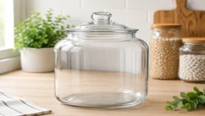 Clear gallon glass jars with airtight lids for food storage and home organization