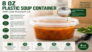 8 oz plastic soup container with leak resistant lid for takeout food