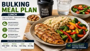 bulking meal plan lunch with chicken rice vegetables and balanced macros