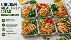 chicken meal prep ideas showcasing high-protein meals with chicken, quinoa, and fresh vegetables