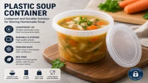 plastic soup container with leakproof lid for storing homemade soup