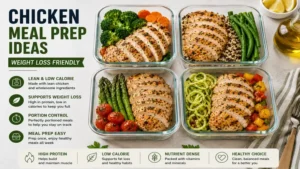 chicken meal prep ideas designed for weight loss with balanced portions of lean chicken and vegetables