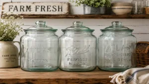 Vintage gallon glass jars for farmhouse kitchen decor and rustic storage