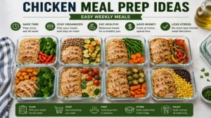 chicken meal prep ideas for easy weekly meals with ready-to-eat chicken and healthy side dishes