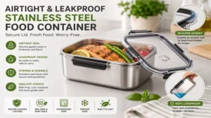 food container stainless with airtight lid for leak resistant food storage