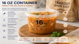 16 oz container designed for hot soups takeout and microwave-safe food storage