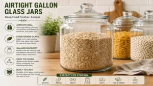 Airtight gallon glass jars for storing grains, pasta, and bulk pantry ingredients