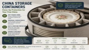 round china storage containers offering close-up protection for valuable dinnerware