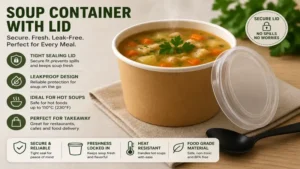 soup container with tight sealing lid to prevent spills and leaks