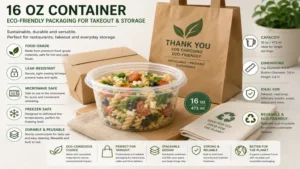 16 oz container with eco-friendly packaging for takeout storage and reusable food containers