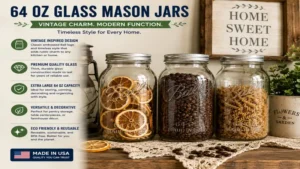 64 oz glass mason jars with vintage farmhouse style for decorative kitchen storage and organization