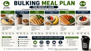 bulking meal plan for muscle gain with complete daily meals and nutrition support