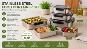 food container stainless set in different sizes for meal organization