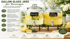 gallon glass jars filled with lemonade for beverage serving and summer parties