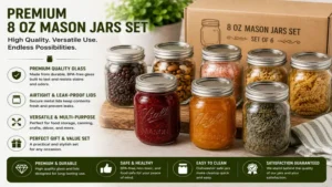Premium 8 oz mason jars set designed for versatile storage and organization