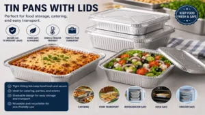 tin pans with lids for food storage catering and easy transport
