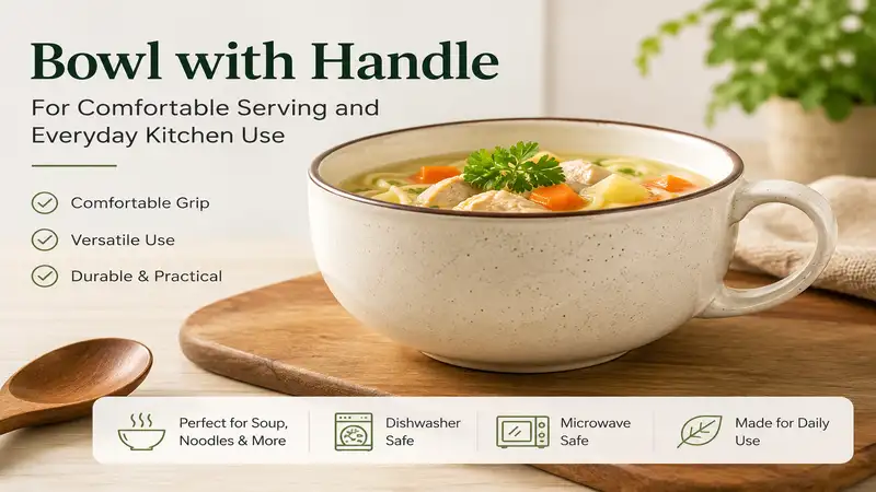 Bowl with handle for comfortable serving and everyday kitchen use