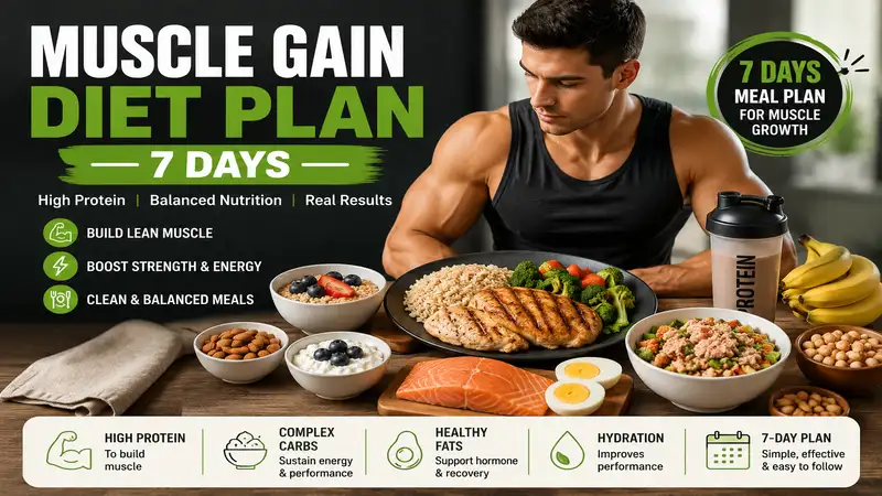muscle gain diet plan 7 days with high-protein meals and balanced nutrition for lean muscle growth