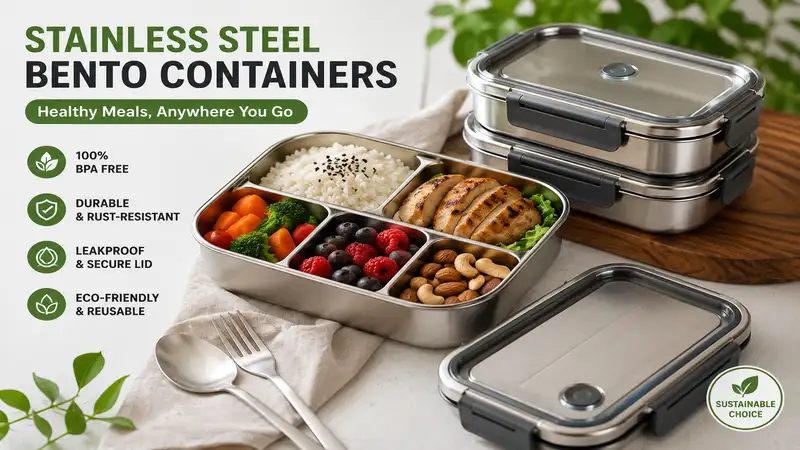 stainless steel bento containers with multiple compartments for organized and eco-friendly meal storage