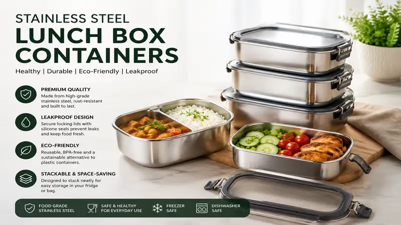 stainless steel lunch box containers with secure lids for healthy meal prep and food storage