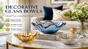 decorative glass bowls enhancing a stylish living room coffee table arrangement