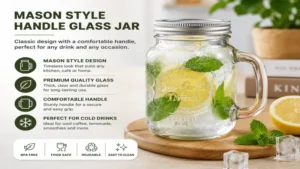 handle glass jar mason style design with comfortable handle for serving cold drinks