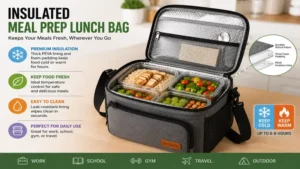 Insulated meal prep lunch bag keeping prepared meals fresh for hours