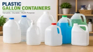 Different plastic gallon containers displayed for storing liquids and household products