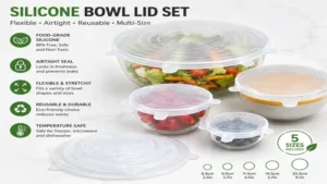 Multi-size silicone bowl lid set with flexible and airtight design for food preservation