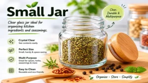 small jar made of clear glass for organizing kitchen ingredients and seasonings