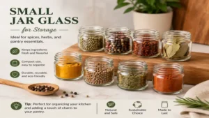 Small jar glass used for storing spices, herbs, and pantry essentials