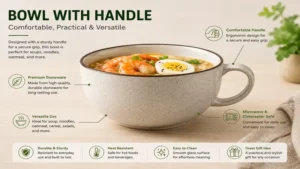 Stoneware bowl with handle featuring a durable design for daily meals