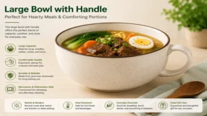 Large bowl with handle ideal for soup, noodles, and hearty dishes