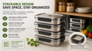 stackable stainless steel bento containers providing convenient storage and meal prep organization