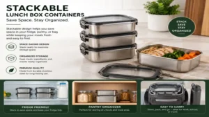 stainless steel lunch box containers with stackable design for organized storage and portability