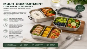 stainless steel lunch box containers with multiple compartments for balanced meals and portion control