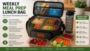Weekly meal planning setup using a spacious meal prep lunch bag