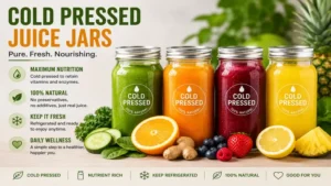 Cold pressed juice jars made with fresh fruits and vegetables for maximum nutrition.