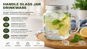 handle glass jar drinkware with premium glass construction for daily beverage use