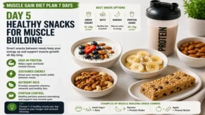 healthy snacks in a muscle gain diet plan 7 days including greek yogurt nuts banana and protein shake