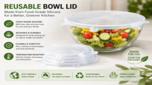 Reusable bowl lid made from food-grade silicone for eco-friendly kitchen use