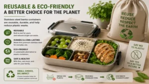 reusable stainless steel bento containers as a sustainable alternative to plastic food containers