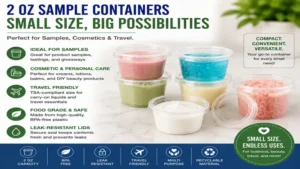 Compact 2 oz containers ideal for product samples, cosmetics, and travel-sized items
