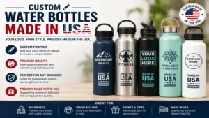 Custom water bottles made in usa with personalized branding options for businesses and events