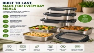 Durable microwave safe stainless steel containers ideal for leftovers, lunch packing, and long-term kitchen storage