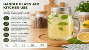 handle glass jar kitchen use for beverage storage, serving, and everyday convenience